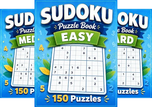 Easy, Medium, and Hard books from the six-volume Sudoku Puzzle Book series.